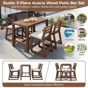 English Elm Trexm Solid Acacia Outdoor Bar Set Five Piece Rustic Slatted Counter Height Patio Mocha TM000029AAP