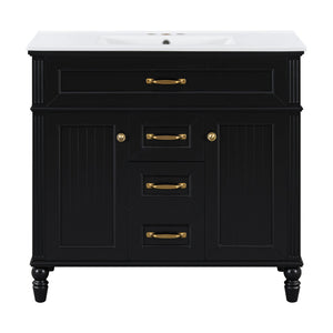 English Elm 36 Inch Bathroom Vanity with Ceramic Sink, Durable MDF & Solid Wood Frame, Soft-Close Doors, Luxe Handles, Ample Organized Storage, Modern Freestanding Design Black N725P314034B