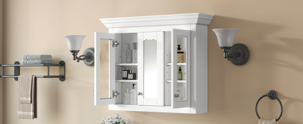 English Elm 35" Bathroom Medicine Cabinet with Mirror — 5 Adjustable Shelves, Wall-Mounted Storage, Modern White Elegance N710P264306K