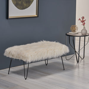 Christopher Knight Home® - Noble House - Binniker Faux Fur Bench with Hairpin Legs