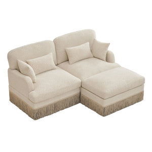 English Elm Comfy Chenille Leopard Print Loveseat with Tassel Trim Movable Ottoman Living Room Beige W5656S00002