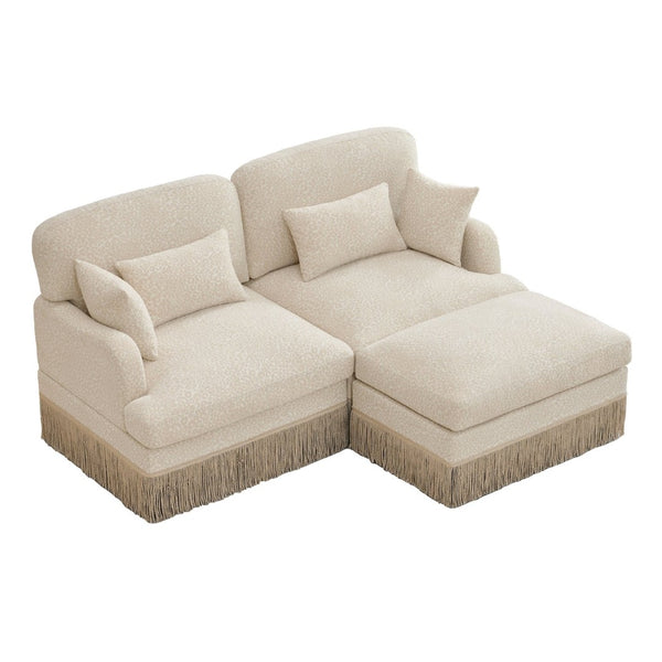 English Elm Comfy Chenille Leopard Print Loveseat with Tassel Trim Movable Ottoman Living Room Beige W5656S00002