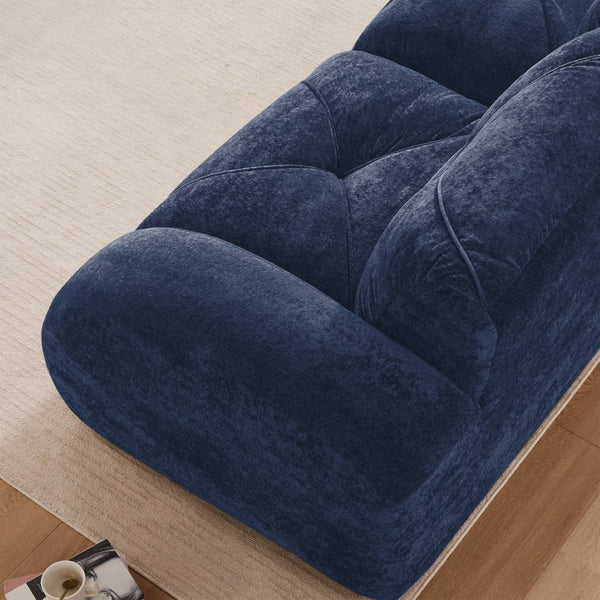 English Elm Three Seater Chenille Sofa with Ottoman Solid Wood Base Tufted Arms Living Room Blue W714S01644