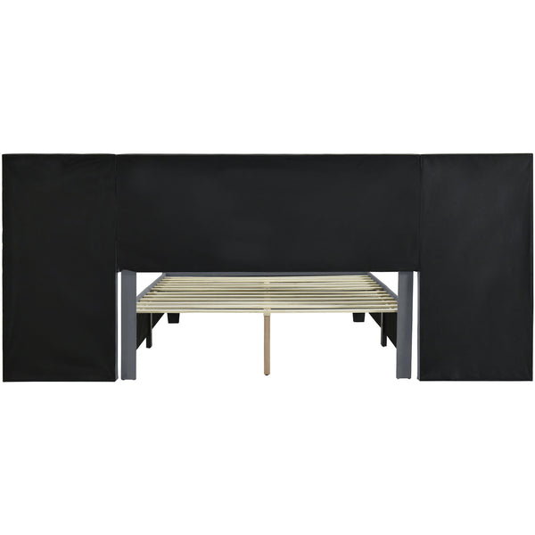 English Elm Queen Upholstered Platform Bed with Oversized Velvet Headboard, Built-In Shelves, Modern Comfort and Support for Relaxation Gray SF000138AAE