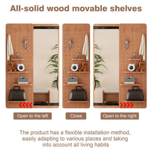 English Elm 47.6 Inch Rubberwood Wall Mirror with Sliding Panel Storage for Bedroom or Entryway W2987P438124