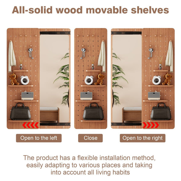 English Elm 47.6 Inch Rubberwood Wall Mirror with Sliding Panel Storage for Bedroom or Entryway W2987P438124