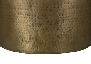English Elm Accent Table - Hand-Crafted Gold Metal Drum Design, Modern Style For Living Room & Bedroom Décor B2710P219455