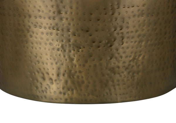 English Elm Accent Table - Hand-Crafted Gold Metal Drum Design, Modern Style For Living Room & Bedroom Décor B2710P219455