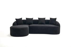 English Elm Compression L-Shape Sectional Sofa with Curved Chaise — Black Chenille Modular Sleeper, 30D Foam Comfort W2231S00043