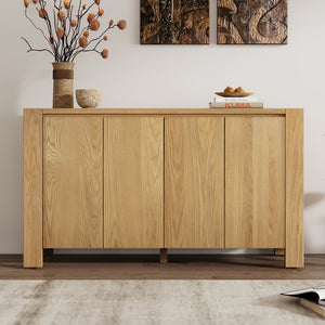 English Elm TREXM 4-Door Buffet Cabinet with Distressed Oak Veneer, Adjustable Shelves & Foot Pads for Dining Room N715P310053D