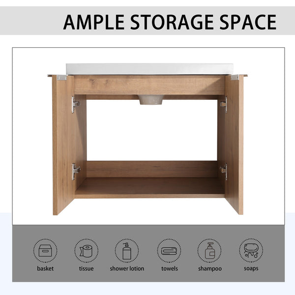 English Elm 60" Wall-Mounted Bathroom Vanity Set With Soft Close Doors, Resin Sinks & Organized Side Cabinets W999S00231