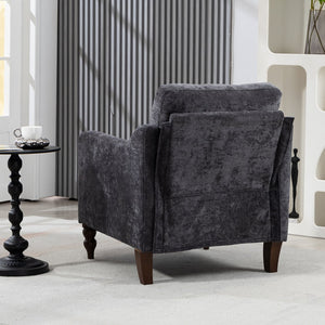English Elm Accent Comfy chenille chair with USB charging, ergonomic wide back, high-rebound sponge, retro wooden legs DARK GREY W2715P312493