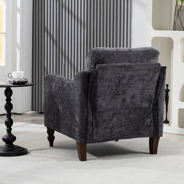English Elm Accent Comfy chenille chair with USB charging, ergonomic wide back, high-rebound sponge, retro wooden legs DARK GREY W2715P312493