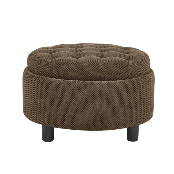 English Elm 25 Inch Round Fabric Pouf Ottoman with Removable Wooden Lid and Hidden Interior Storage Coffee W5568P461367
