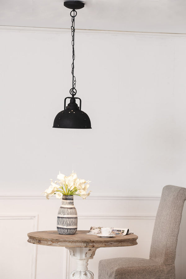 English Elm D10.4x11.4" Industrial Metal Hanging Lamp with Chain & Ceiling Mount, Focused Accent Lighting for Kitchen W2078P395541