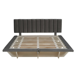 English Elm Queen Upholstered Floating Bed with LED Lighting, Hydraulic Lift, 4 Storage Drawers, Velvet Luxury Gray SF000132AAE