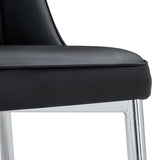 English Elm 4 Modern Dining Chairs, Smooth Pu Leather Backrest and Silver-Toned Metal Legs For A Comfortable Home Experience For Kitchens, Bedrooms and Offices.