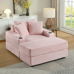 English Elm sofa Oversized Corduroy Deep-Seat Chaise with Ottoman and Lumbar Support — Plush, Sturdy Comfort Pink W1420S00010