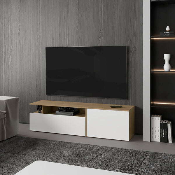 English Elm Summerfield TV Stand White & Light Oak – 68.9" Engineered Wood Media Console with Open Shelves, Cable Management and Concealed Storage for Living Room Decor B092P254746