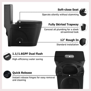 English Elm One-piece Elongated Porcelain Toilet Dual Flush Ada Comfort Height Soft Close Seat Black W1920P420642