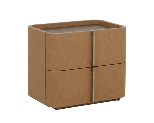 Sunpan Jamille Large Nightstand - Elegant Cognac Faux Leather Design With Solid Acacia Wood Base Brown Faux Leather ,Wood 112015