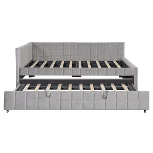 English Elm Full L-Shaped Upholstered Daybed with Pull-Out Twin Trundle, Built-In USB Ports, Modern Chic Design Gray SF000192AAE