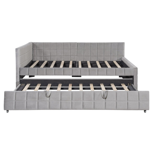 English Elm Full L-Shaped Upholstered Daybed with Pull-Out Twin Trundle, Built-In USB Ports, Modern Chic Design Gray SF000192AAE