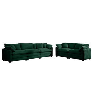 English Elm Modern Fabric Living Room Sofa Set - Plush Green Corduroy, 2 Deep Seat 2-Seater Sofas With Cushions W714S00813