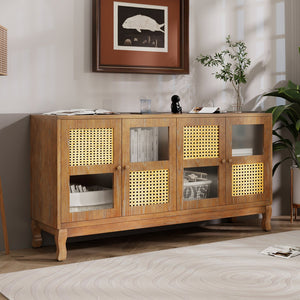 English Elm Retro 4-Door Sideboard with Spacious Adjustable Shelves, Solid Wood Legs, Spray-Painted MDF Finish Antique brown W2696P256248