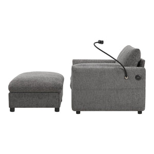 English Elm 37" Oversized Chenille Armchair with Ottoman Usb Charging Pocket Spring Living Room Gray N723P387145E