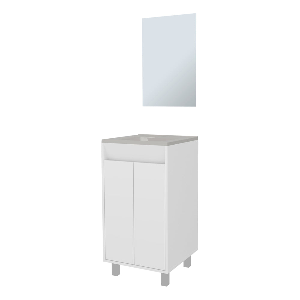 English Elm White Bathroom Cabinet with Integrated Sink, Metal Legs and 2-Door Storage for Bright Modern Baths B062P355529