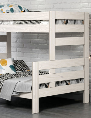 English Elm White Rustic Twin Bunk Bed - Solid Brazilian Pine With Plank Design, Integrated Ladder & Space-Saving Style B2741S00288-GIGA