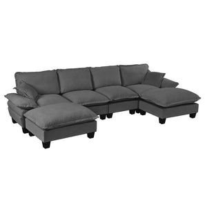 English Elm Modular U-shape Chenille Cloud Sectional with Sculptural Sailboat Arms Six Seats Grey W3163S00128