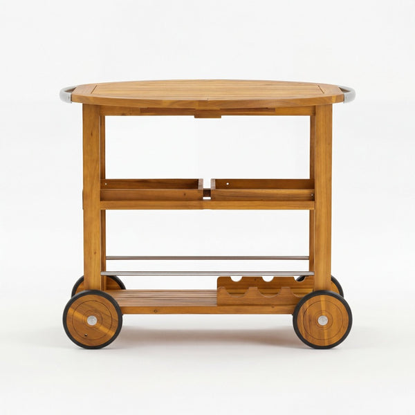 English Elm Outdoor Acacia Wood Rolling Bar Cart with Foldable Top and Removable Serving Trays N779P374686T