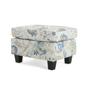 English Elm Christopher Knight Home® - Springfield Upholstered Ottoman in Beige & Blue Floral Fabric — Contemporary, Versatile Accent Seat with Birch Legs (23.25" W) N757P233921F