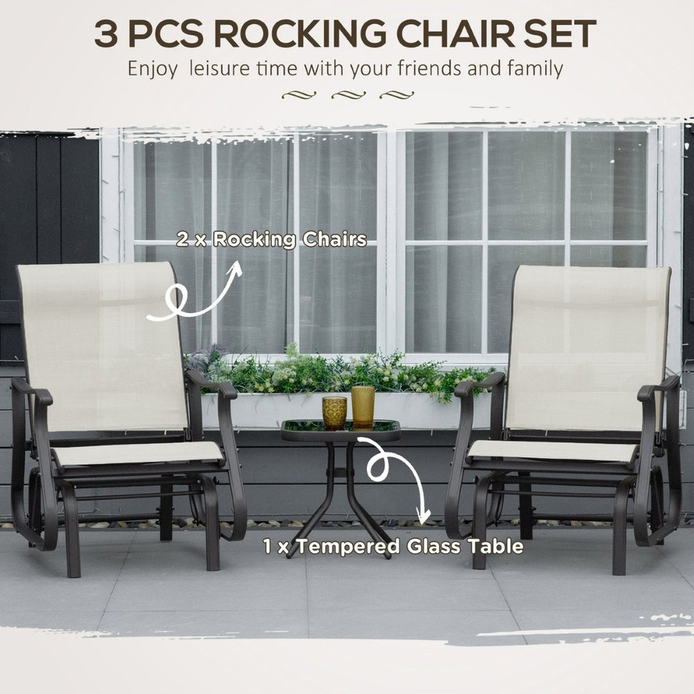 English Elm Outsunny 3-Piece Cream White Glider Bistro Set With Steel Frame & Tempered Glass Table For Patio Fun W2225P200856-GIGA