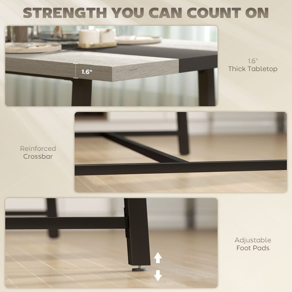 English Elm Long Industrial Dining Table Rustic Wood Grain Top Matte Black Steel Legs Seats Eight T3971P429454
