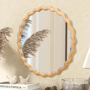 English Elm 27.5 Rustic Round Wavy Wall Mirror 27.5" Antique Natural Farmhouse Distressed Wood Frame Vintage Shine W2295P306932