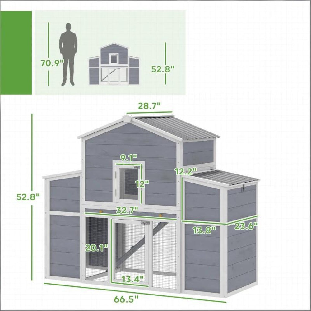 English Elm Wooden Pine Backyard Chicken Coop with Enclosed Run Nesting Boxes and Galvanized Tray T3971P481641