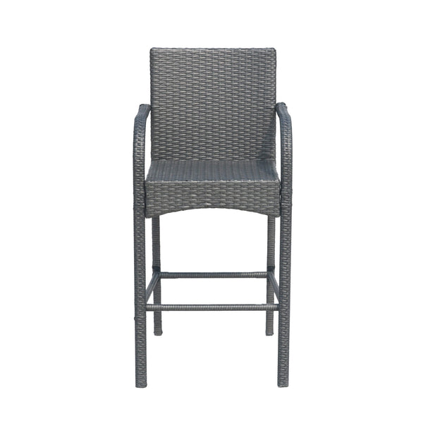English Elm Christopher Knight Home® - CASCADA Outdoor Wicker Barstools Set of 2 — Durable Powder-Coated Iron Frame, Handcrafted Faux Rattan Lounge Grey 64901.00GRY