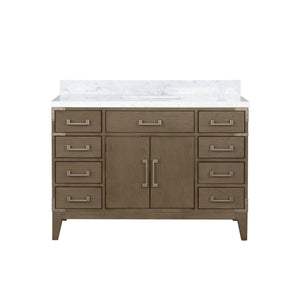English Elm Grey Oak Single Bath Vanity 48" W x 22" D with Carrara Marble Top, Solid Wood, Soft-Close Drawers, Storage B2731P259814