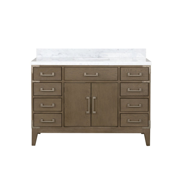 English Elm Grey Oak Single Bath Vanity 48" W x 22" D with Carrara Marble Top, Solid Wood, Soft-Close Drawers, Storage B2731P259814