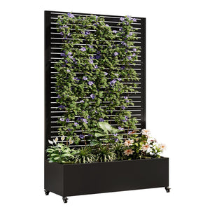 English Elm Metal Raised Garden Bed with Integrated Trellis Lockable Wheels and Privacy Screen W347P455026