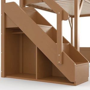 English Elm Twin Low Loft Bed Solid Pine Frame Kids Study Desk Blackboard Storage White Antique Natural W1580S00553
