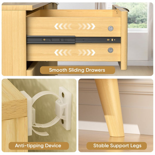 English Elm 6 Drawer Fluted Wood Dresser Natural Finish Compact Chest for Nursery or Bedroom T3773P415502