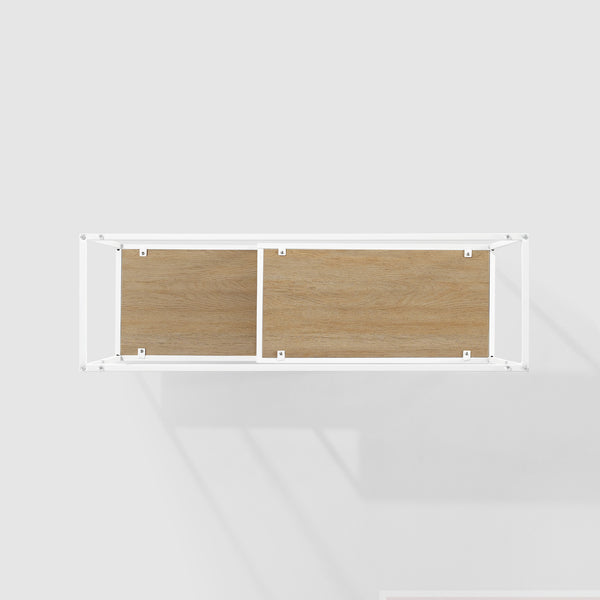 42" Metal and Wood Tiered Shelf Entry Table Coastal Oak, White MAYL2KCOW Walker Edison