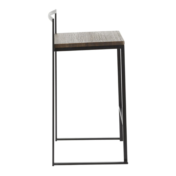 English Elm Stackable Counter Stools Bamboo Seat Matte Black Steel Frame Kitchen Island Set of 2 B202P471210