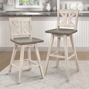 English Elm Counter Height Chairs Set Of 2 - Rustic White Swivel Dining Chairs With X-Back For Cozy Spaces B011P194909