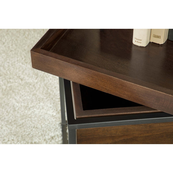English Elm Ondrej Dark Brown Square Side Table with Removable Tray, Mango Wood Top & Iron X-Style Legs, 22"H (98) B062P344931