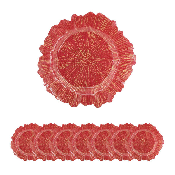 English Elm 8 Pack Reef Plastic Charger Plate D13" – Premium Medium-Weight Dinner Charger for Stylish, Colorful Table Settings Red W2078P234127